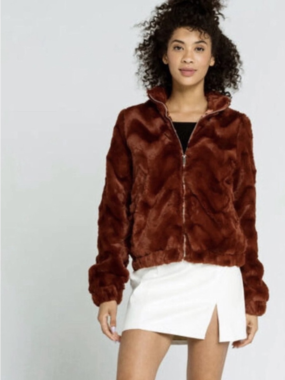 Fur Chevron Bomber Jacket